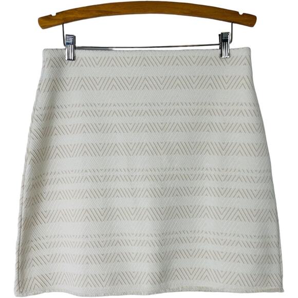 Loft cream tan chevron fringe stretch textured office preppy skirt medium tall - Picture 1 of 8